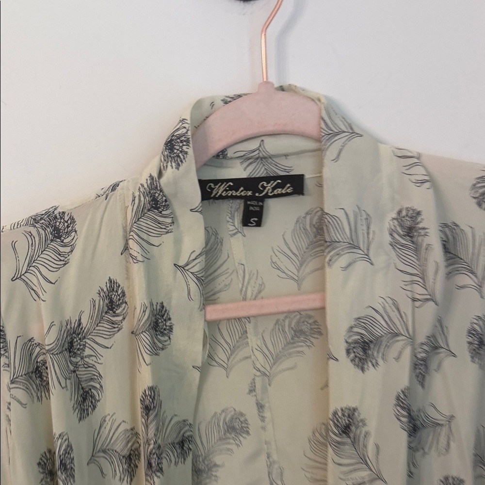 Winter Kate Cream Feather-Print Drape Cardigan size s EUC - Picture 4 of 5